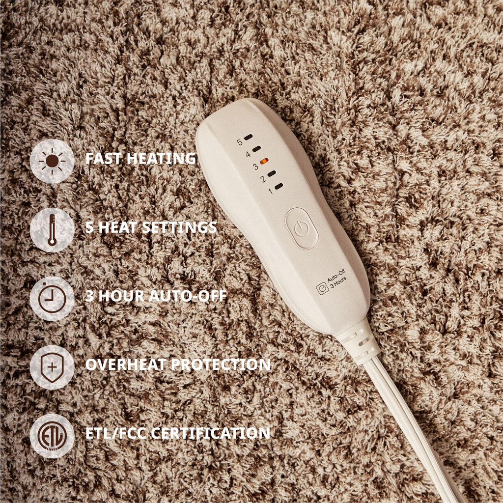 Opvarmet tæppe 50" x 60" - Opvarmet tæppe med 5 varmeniveauer og 3 timers automatisk slukning, maskinvaskbar, ETL &amp; FCC-certificering, overvarmebeskyttelse (Racoon) 