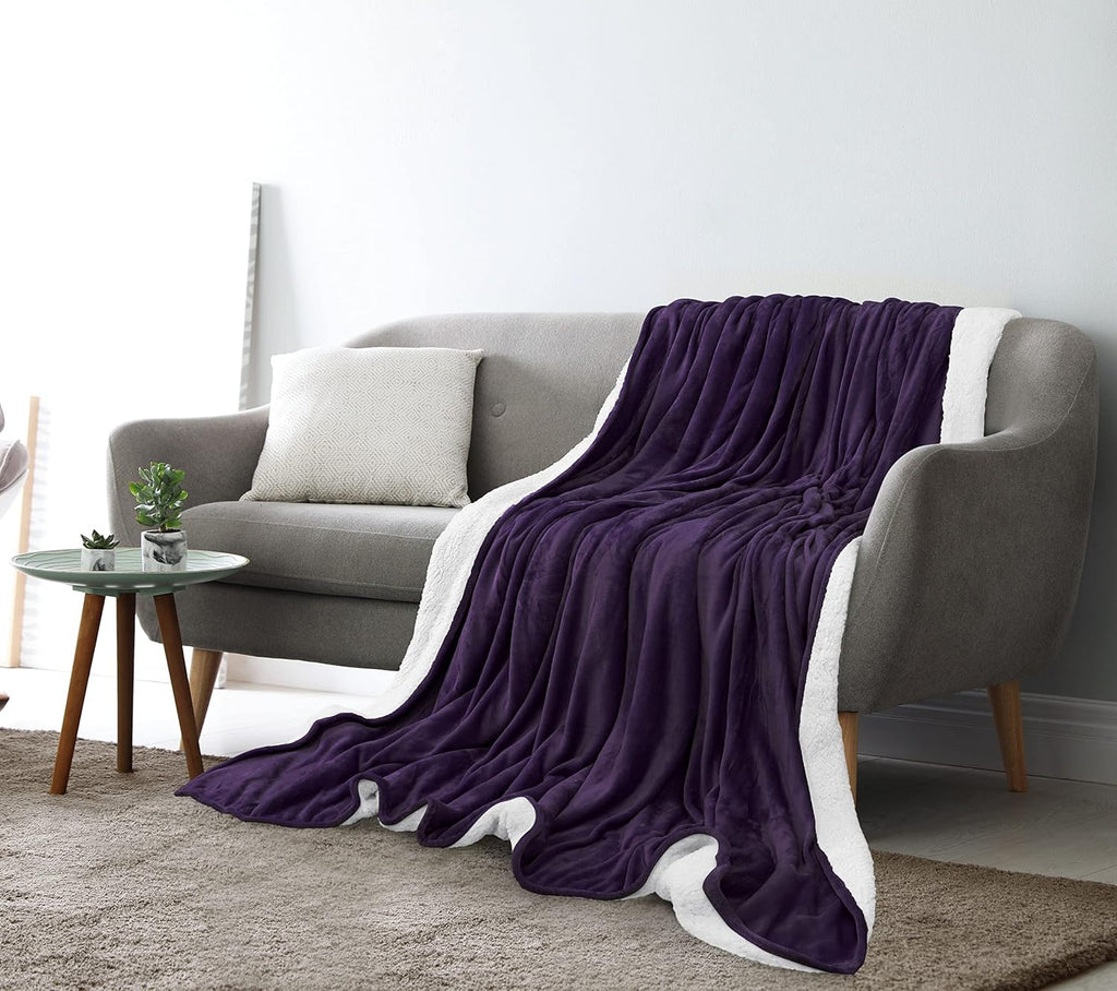 Utopia Bedding Sherpa Blanket Queen Size (Plum, 90x90 Inches) - Soft Lightweight Plush Fleece Reversible Blanket for Bed, Sofa, Couch, Camping and Travel