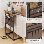 Vagusicc C Shaped End Table with Charging Station, 28" Tall Side Table for Couch, Sofa Table Small Couch Side Coffee Tables, Slide Under Sofa TV Tray Arm C Table for Living Room, Bedroom, Bedside