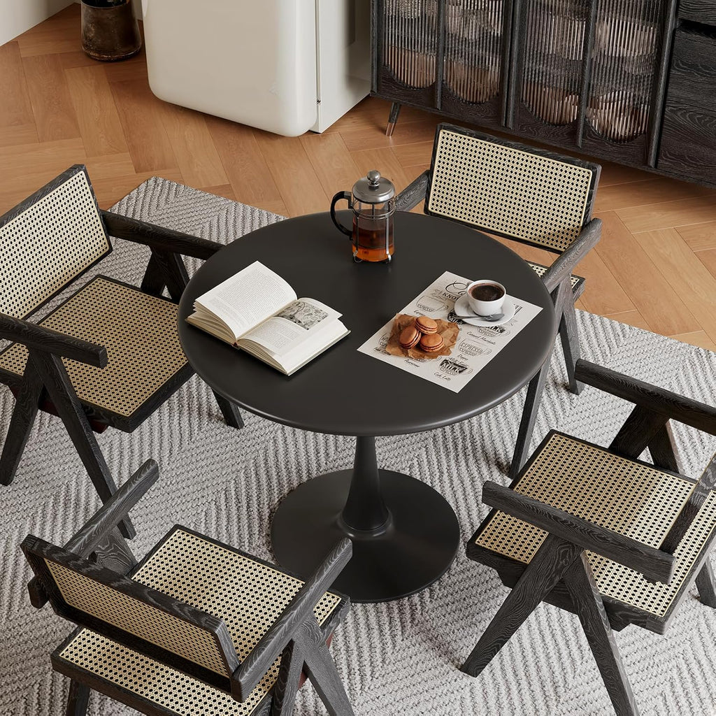 24 Inch Black Small Tulip Table, Round Dining Table for 2 Person with Pedestal for Kitchen, Circle Bistro Table, Mid Century Modern Cafe Tables for Small Spaces in Living Room, Office, Coffee,Pub, Bar