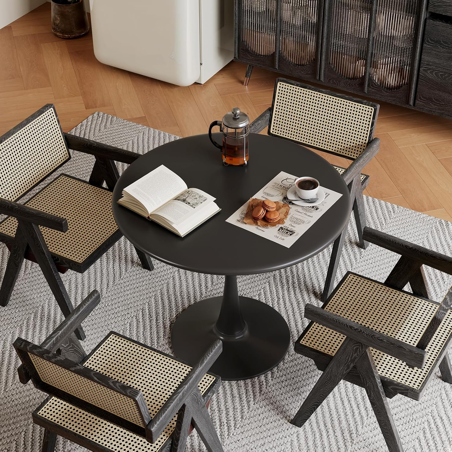 24 Inch Black Small Tulip Table, Round Dining Table for 2 Person with Pedestal for Kitchen, Circle Bistro Table, Mid Century Modern Cafe Tables for Small Spaces in Living Room, Office, Coffee,Pub, Bar