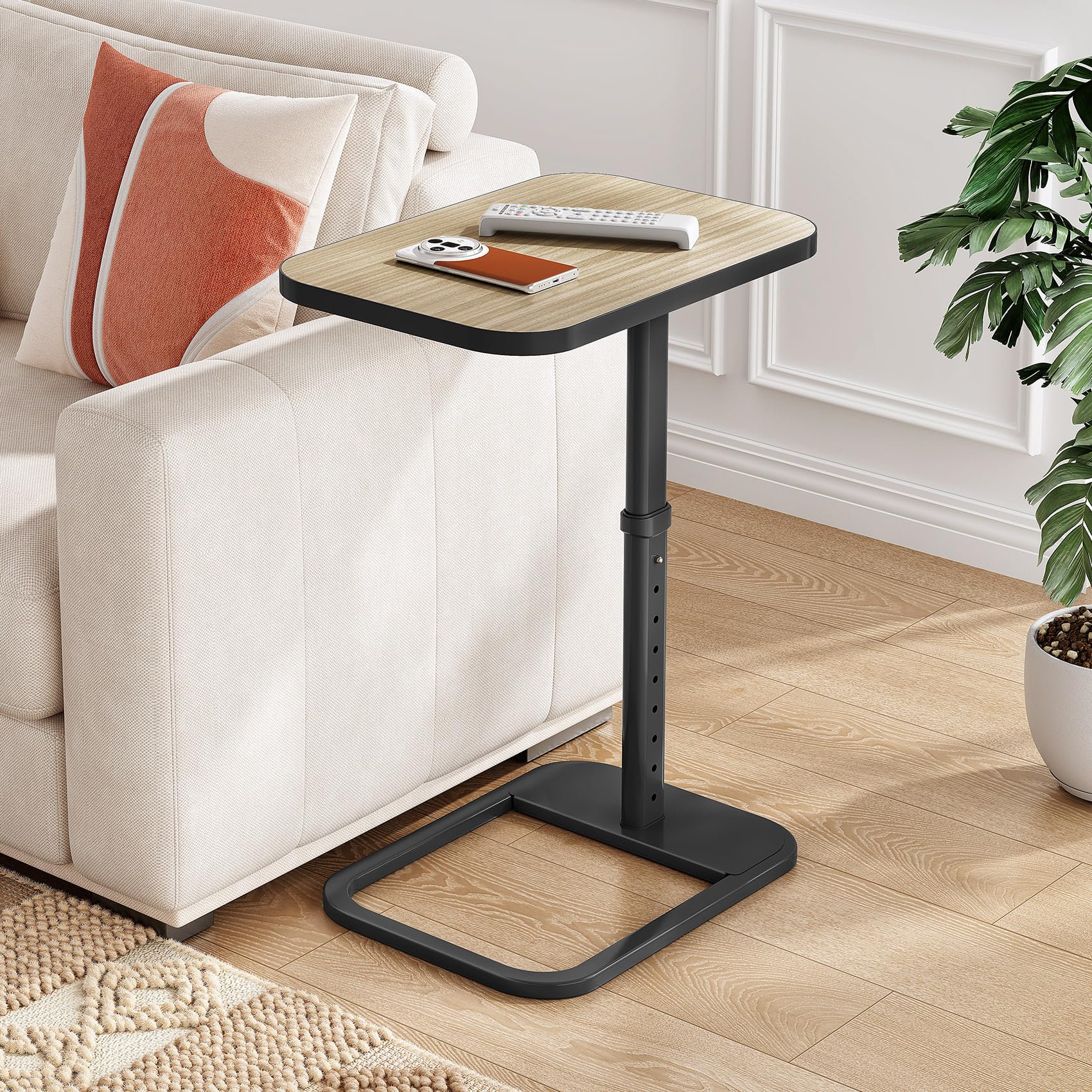 Kitstorack TV Tray Table, Adjustable Height & Flip-Top & Rounded Metal Corners, Snack Table for Couch, Sofa, Bed, Chair, Living Room, C Shaped End Side Table for Eating, Dinner or Laptop, Small Spaces