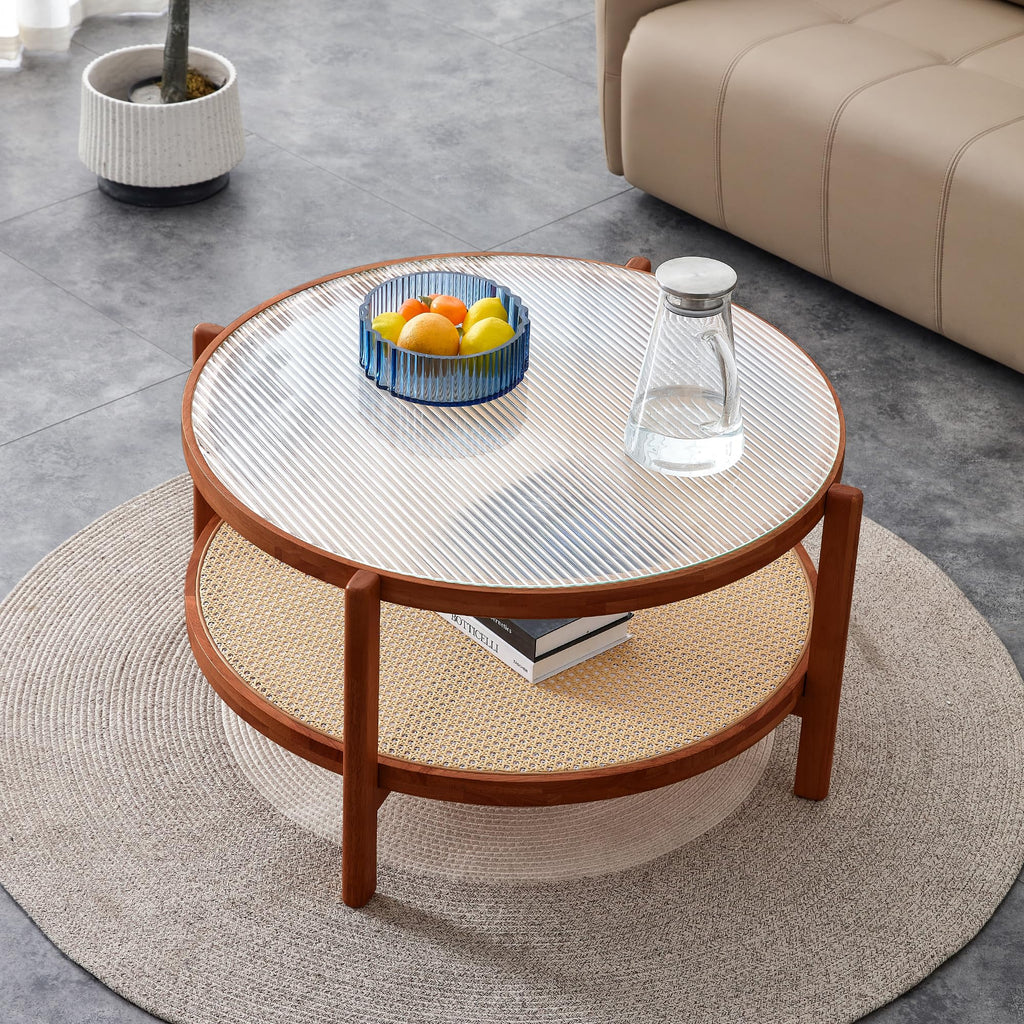 Tempered Glass Round Coffee Table, 32.3" Modern Acrylic Legs Circle Coffee Table for Living Room