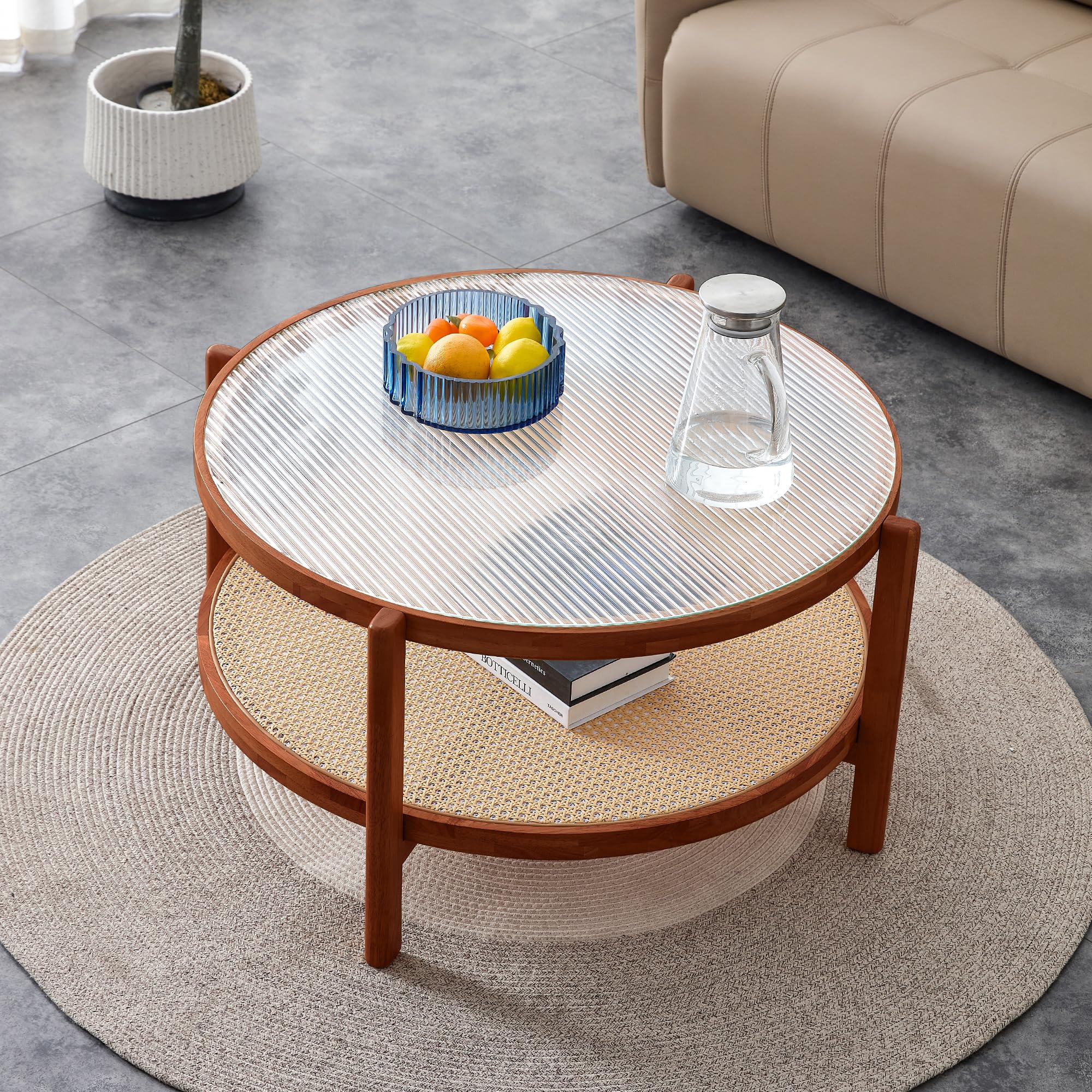 Tempered Glass Round Coffee Table, 32.3" Modern Acrylic Legs Circle Coffee Table for Living Room