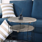 Nesting Table End Table Wire Basket Base with Wood Tops Side Table Set of 2, Gray