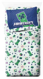 Jay Franco Kids Sheet Set with Fitted, Flat Sheets & Pillow Cover - Ultra-Soft Bedding with Pillowcase for Room Decor, Blue - Minecraft Creeper, 4 Piece Full