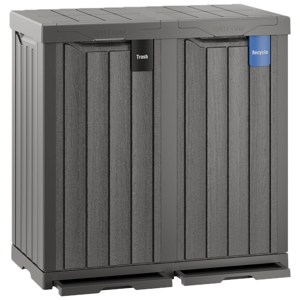 EAST OAK 76 Gallon Outdoor Trash Can | Waterproof Resin Garbage Can with Tiered Lid & Drip Tray | Outside Trash Bin for Patio | Kitchen, Backyard & Deck | Gray Color