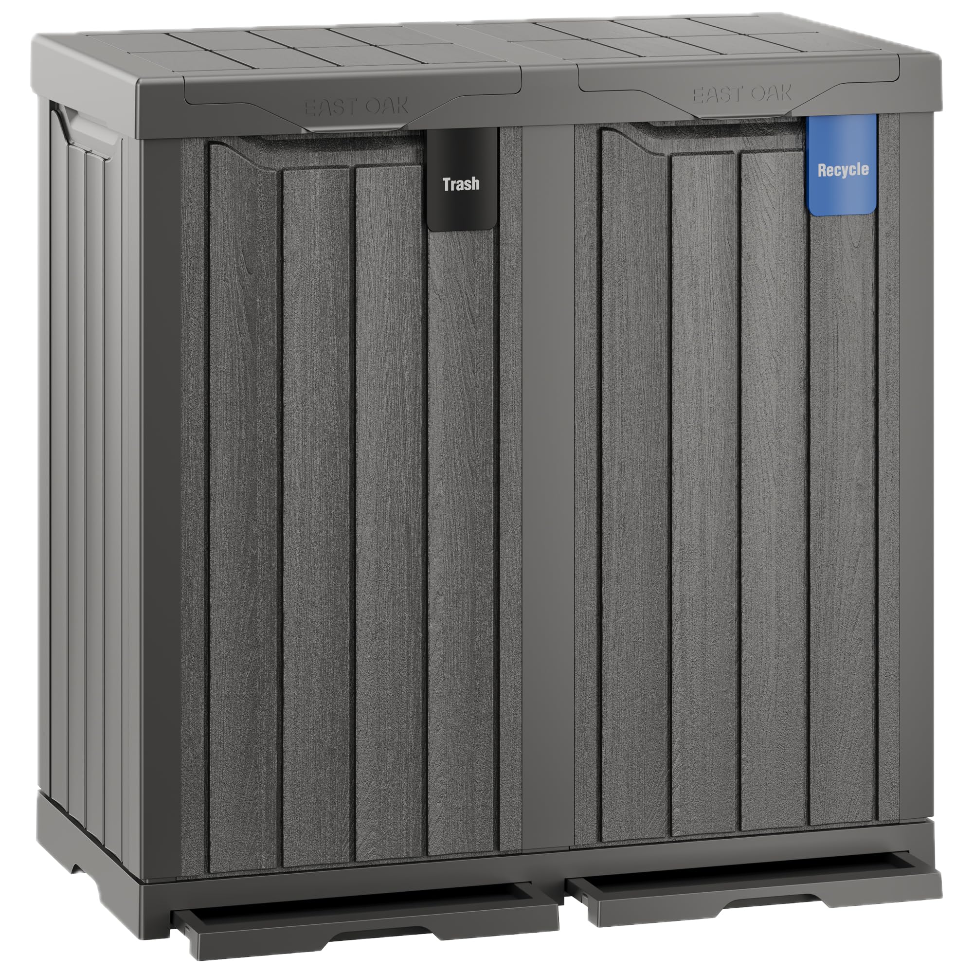 EAST OAK 76 Gallon Outdoor Trash Can | Waterproof Resin Garbage Can with Tiered Lid & Drip Tray | Outside Trash Bin for Patio | Kitchen, Backyard & Deck | Gray Color