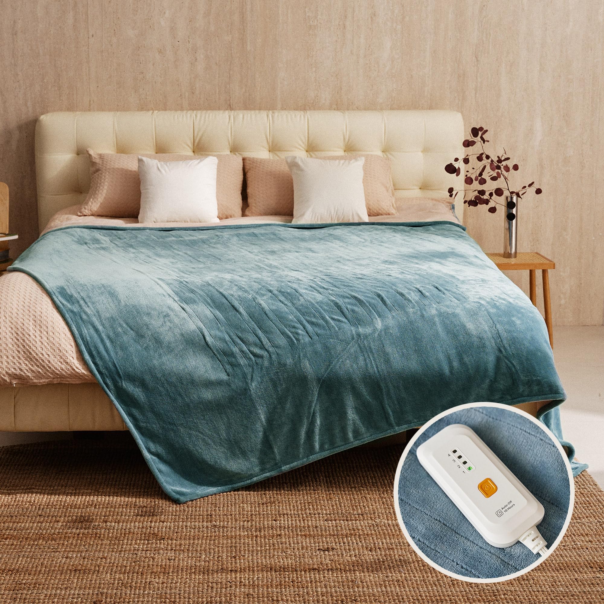 JET'S HOME Heated Blanket 50"x60" - ETL Certified Flannel Electric Blanket Throw Machine Washable Heating Blanket with 5 Heating Levels 3 Hours Auto-Off Warm Blanket Gift for Christmas (Blue)