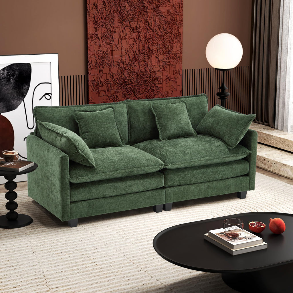 Ihanherry 146" U-Shaped Modern Sofa Modular Sectional Cloud Couch with 2 Ottoman, 6-Seat Chenille Deep Seat Sofa with 6 Pillows for Living Room, Bedroom and Apartment, Black