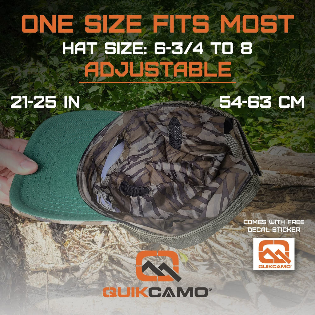 QuikCamo Mossy Oak Shadow Grass Blades Camo Hat with Built-in Face Mask for Duck Hunting (Adj Velcro Closure)