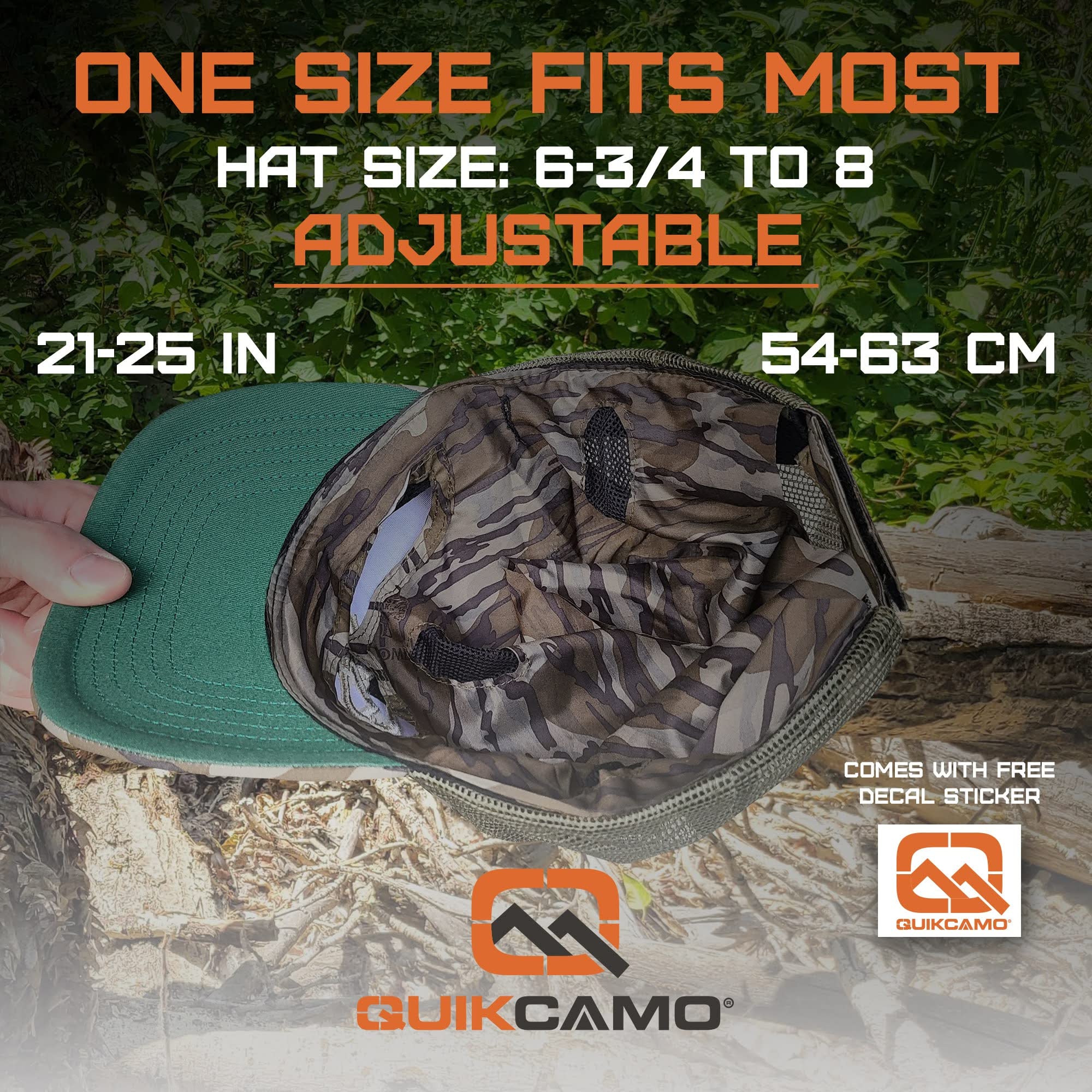 QuikCamo Mossy Oak Shadow Grass Blades Camo Hat with Built-in Face Mask for Duck Hunting (Adj Velcro Closure)