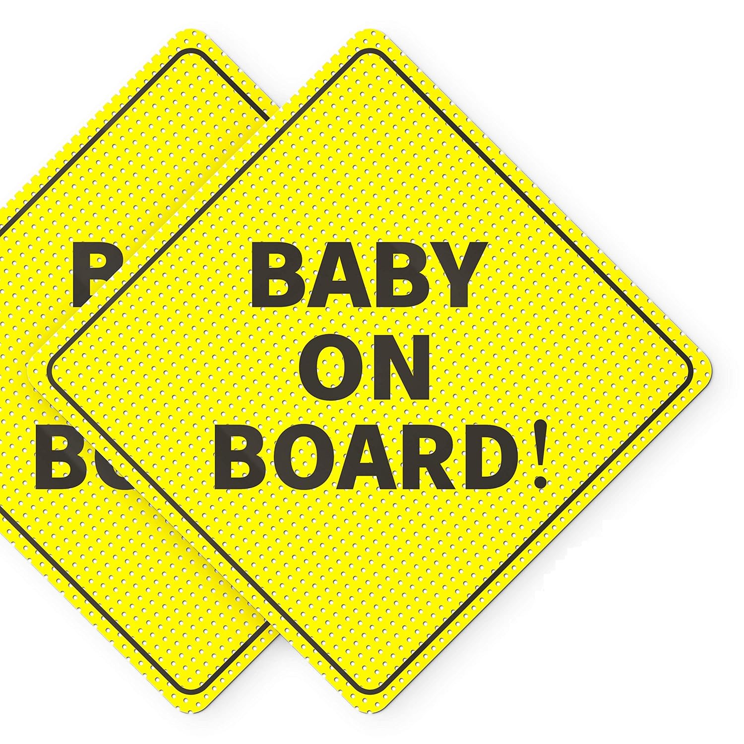 Baby On Board Signs, Car Essentials - Baby On Board Sticker - 2 Pack, 5" by 5" - Bright Yellow and See-Through When Reversing - Best Safety Signs - Non Magnet - Durable Strong Adhesive