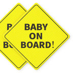 Baby On Board Signs, Car Essentials - Baby On Board Sticker - 2 Pack, 5" by 5" - Bright Yellow and See-Through When Reversing - Best Safety Signs - Non Magnet - Durable Strong Adhesive