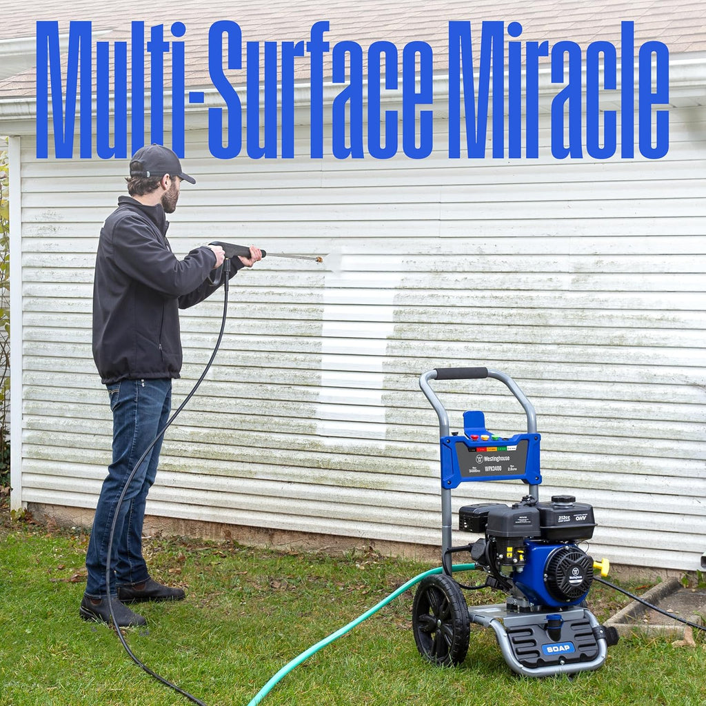 Westinghouse WPX3400 Gas Pressure Washer, 3400 PSI and 2.6 Max GPM, Onboard Soap Tank, Spray Gun and Wand, 5 Nozzle Set, for Cars/Fences/Driveways/Homes/Patios/Furniture