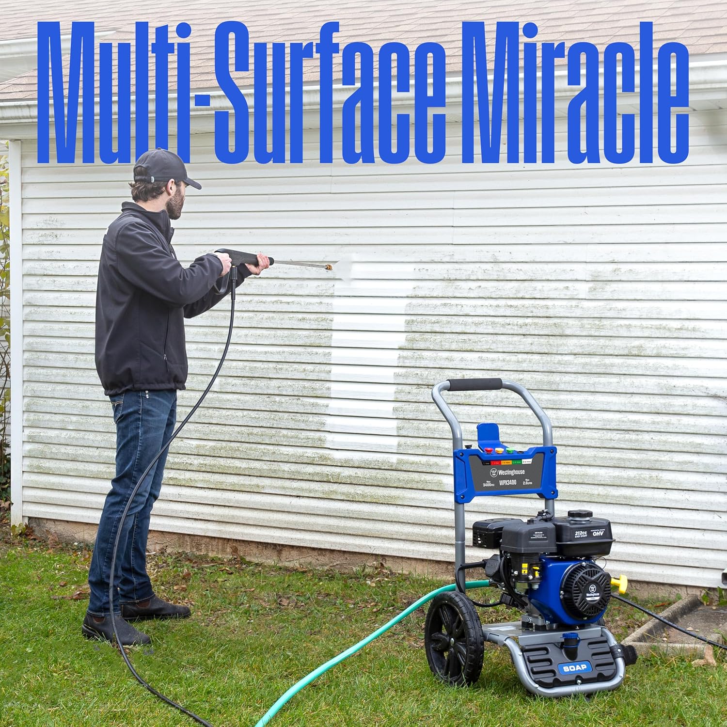 Westinghouse WPX3400 Gas Pressure Washer, 3400 PSI and 2.6 Max GPM, Onboard Soap Tank, Spray Gun and Wand, 5 Nozzle Set, for Cars/Fences/Driveways/Homes/Patios/Furniture