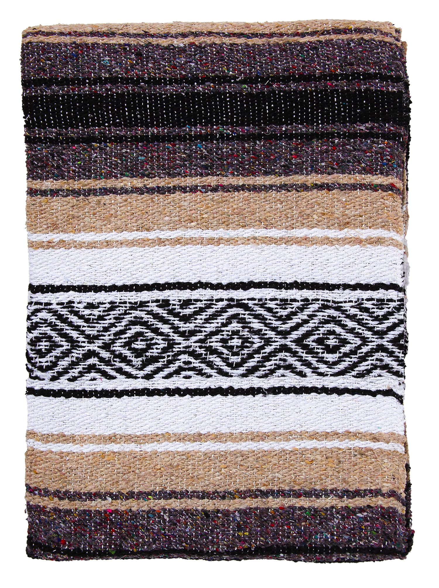 El Paso Designs Mexikanische Yoga-Decke | Bunte Falsa Serape | Park, Yoga, Picknick, Strand, Terrasse, Weiche gewebte Satteldecke, Boho Wohnkultur (Beige)