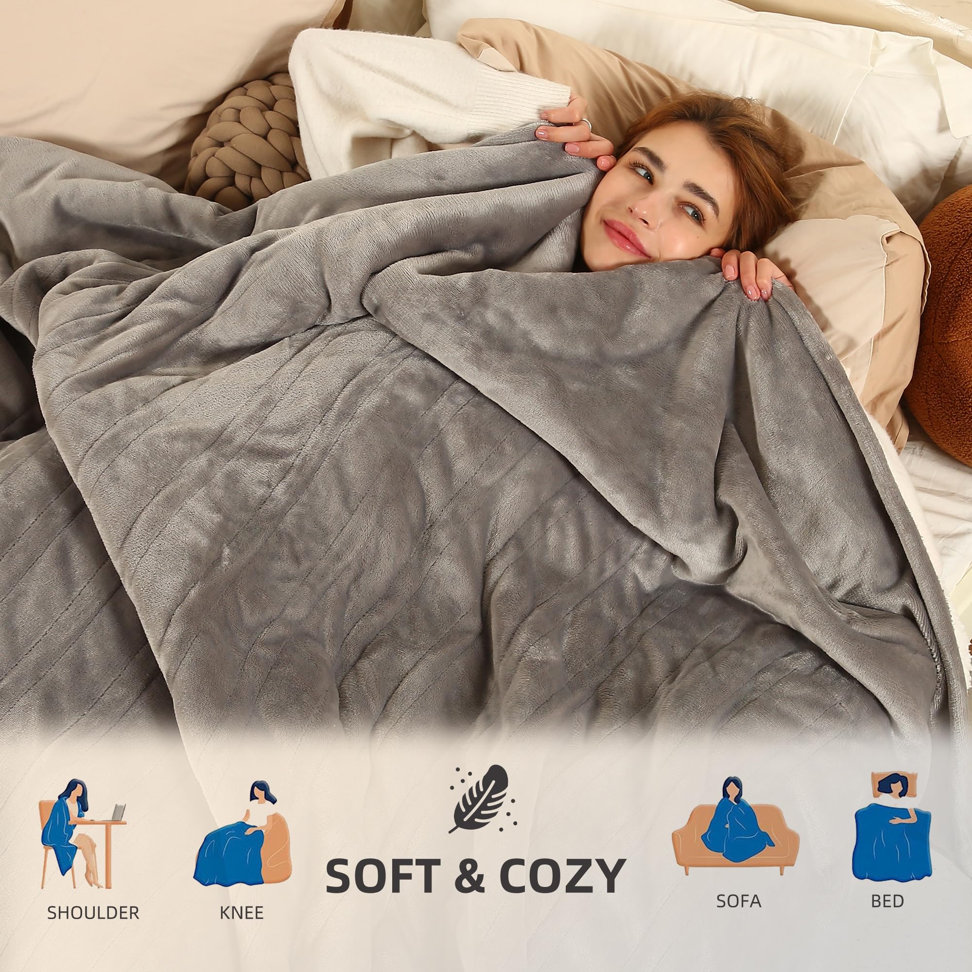 Coperta Elettrica Riscaldata Plaid con 5 Livelli di Riscaldamento e Spegnimento Automatico dopo 4 Ore, Plaid Riscaldato 50"x60" con Certificazione ETL e FCC per Casa e Ufficio, Lavabile in Lavatrice, Grigio Scuro