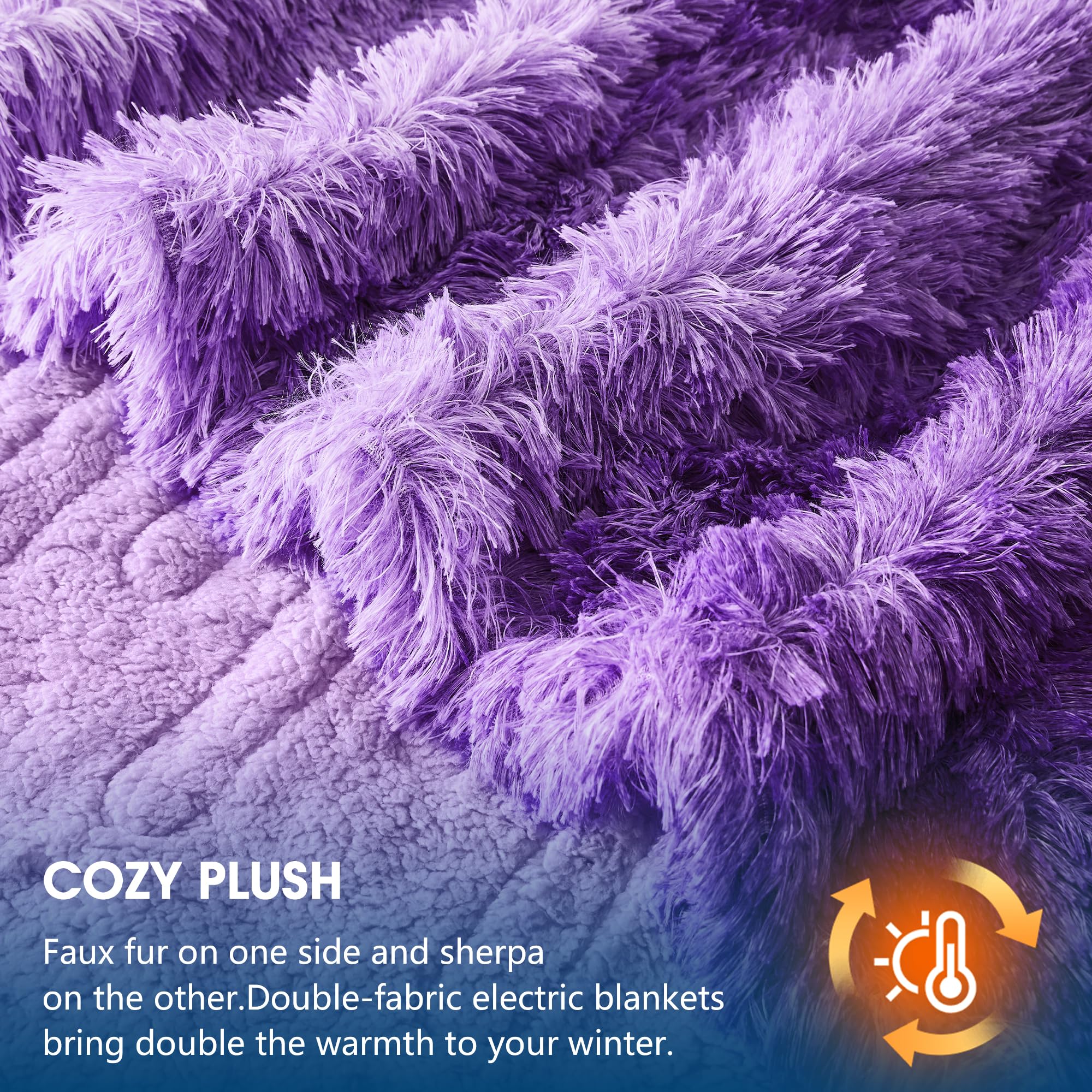 Elektrische Heizdecke mit Kunstpelz, Größe mit flauschigem Sherpa-Rücken, wärmende Plüschdecke Geschenk, weiche Heizdecken mit 10 Wärmeeinstellungen, 5 Zeiteinstellungen, ETL 50"x60", Anthrazitgrau
