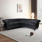 L Shaped Small Sectional Sofa, Chesterfield Leather Couch Tufted Accent Sofa with Scroll Arms and Nailhead for Living Room, Office