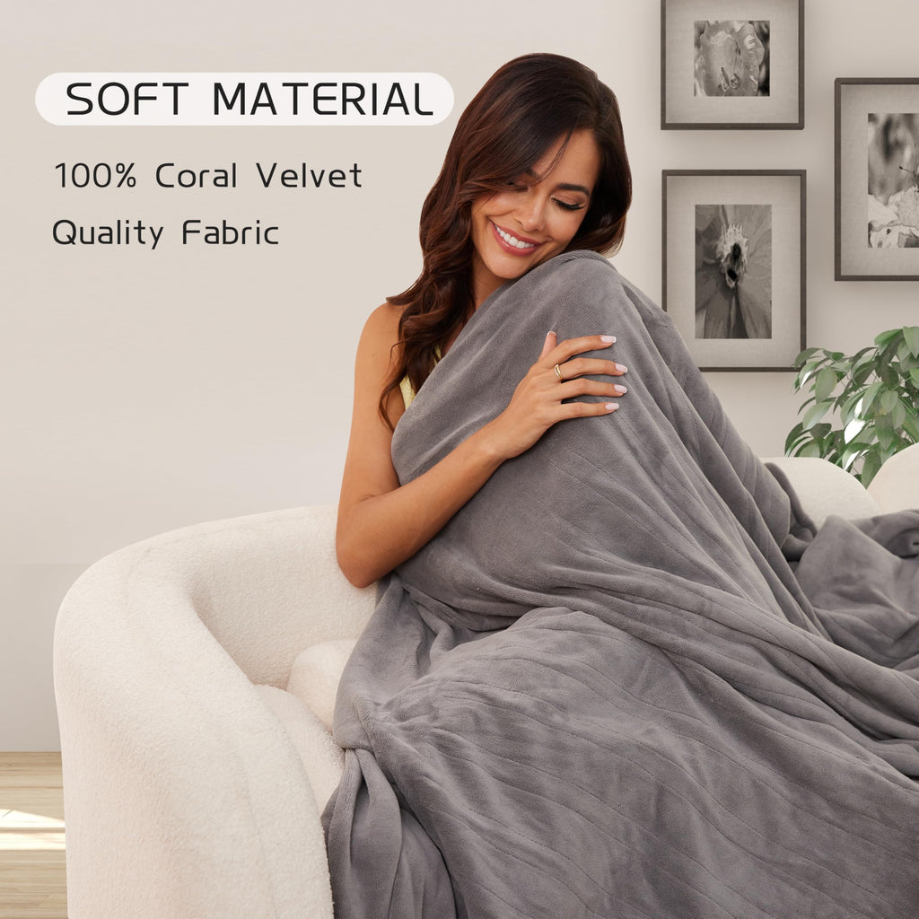 Coperta Elettrica Riscaldata 72"x84" Taglia Completa, Morbido Pile di Corallo con 4 Livelli di Riscaldamento e Spegnimento Automatico dopo 10 Ore, Lavabile in Lavatrice, Tessuto Morbido e Accogliente per la Casa, Grigio Scuro