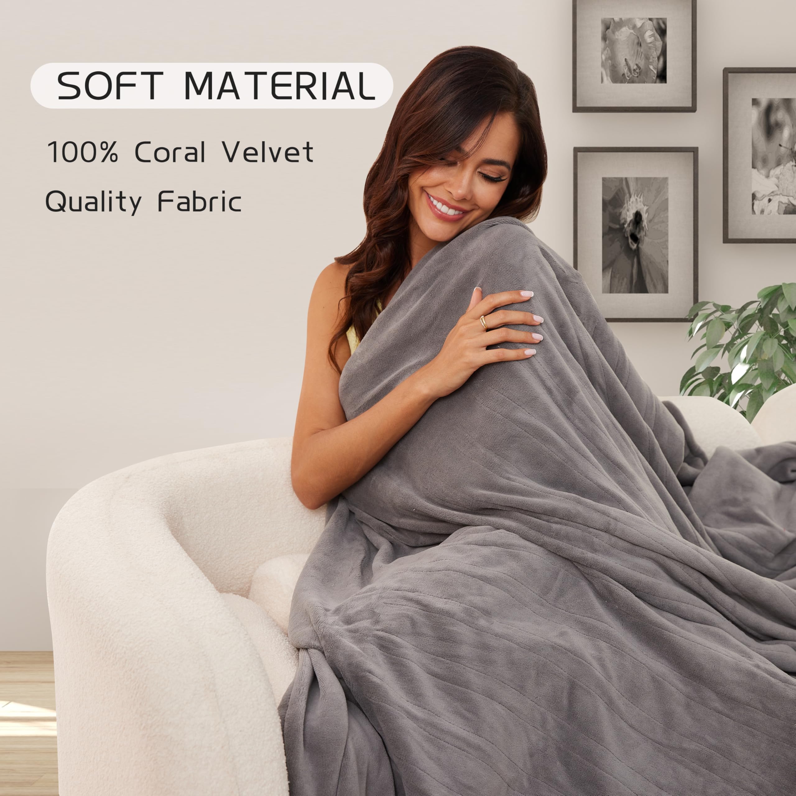 Coperta Elettrica Riscaldata 72"x84" Taglia Completa, Morbido Pile di Corallo con 4 Livelli di Riscaldamento e Spegnimento Automatico dopo 10 Ore, Lavabile in Lavatrice, Tessuto Morbido e Accogliente per la Casa, Grigio Scuro
