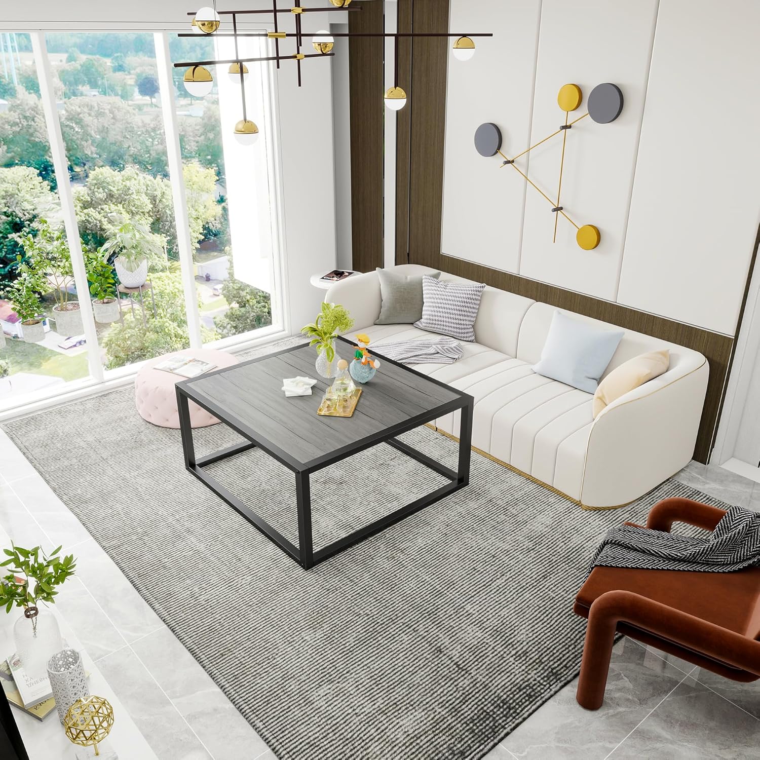 Square Coffee Tables for Living Room, Small Coffee Table with Storage Center Side Table with Wood Tabletop and Sturdy Metal Frame,Black and Gray/60x60x40cm