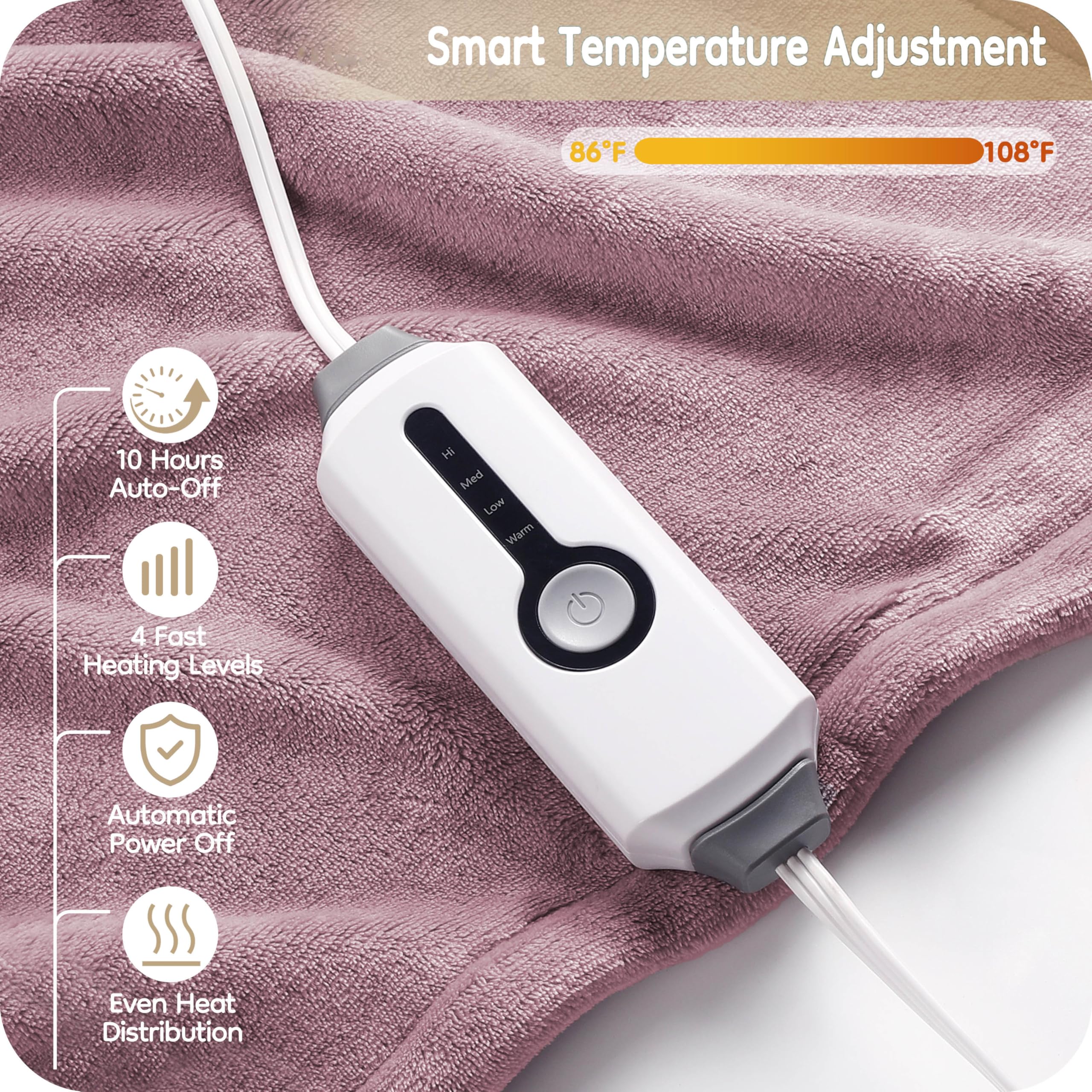 Elektrisch verwarmd deken 72" x 84" volledige maat flanellen stof met 4 verwarmingsniveaus & 10 uur automatische uitschakeling, ademend warm en wasbaar voor zacht en bed - lichtgrijs