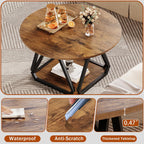 Round Coffee Table, 31.5" 2-Tier Center Table with Storage Shelf, Modern Rustic Circle Wood Coffee Table for Living Room, Apartment (Rustic Brown)