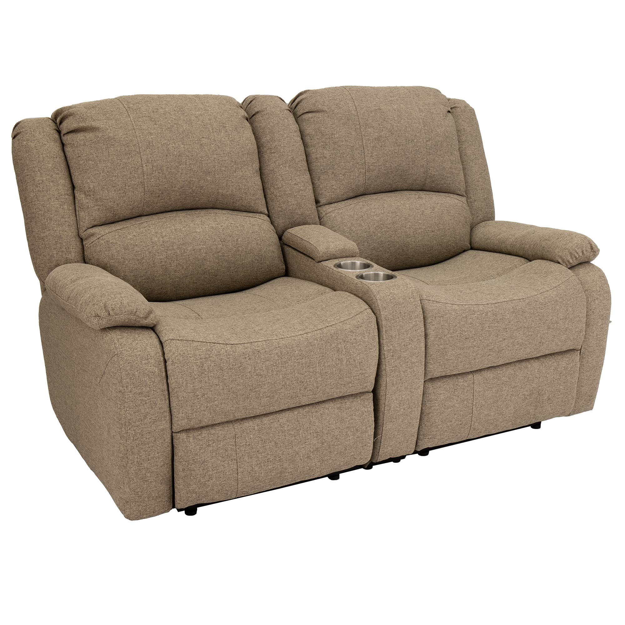 RecPro Charles 67" Double Recliner RV Sofa with Console and Cupholders | Zero Wall Loveseat for Camper | Wall Hugger Couch | Fifth Wheel Theater Seating | Replacement RV Furniture | Oatmeal Cloth