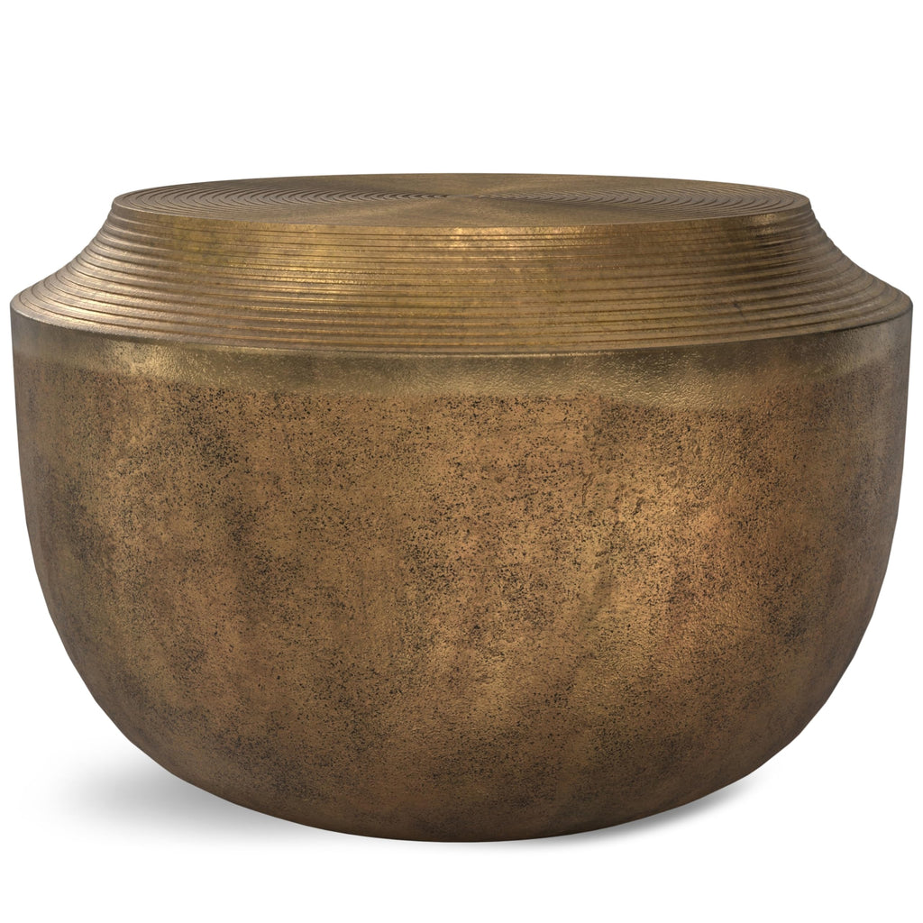 SIMPLIHOME Johnsen Metal Table - 15 inch Wide Solid Iron Drum Accent Table in Antique Copper with Tribal Pattern, Round Boho End Table for Living Room, Bedroom, or Home Office, Fully Assembled