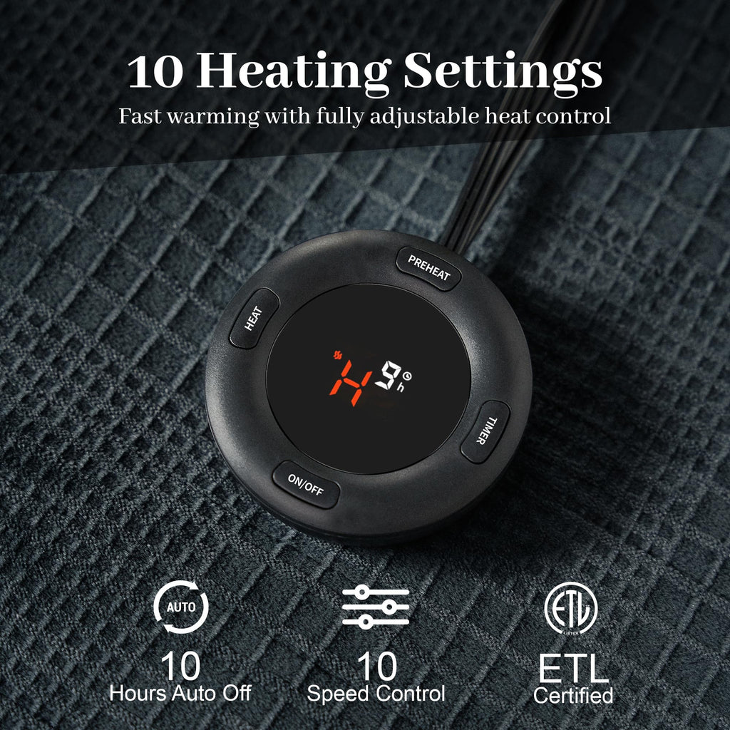 Verwarmd deken elektrisch deken plaid 50''X60'' - verwarmingsdeken met 6 warmtestanden - 2-10 uur automatische uitschakeling, ETL gecertificeerd, wasmachinebestendig (zwart)