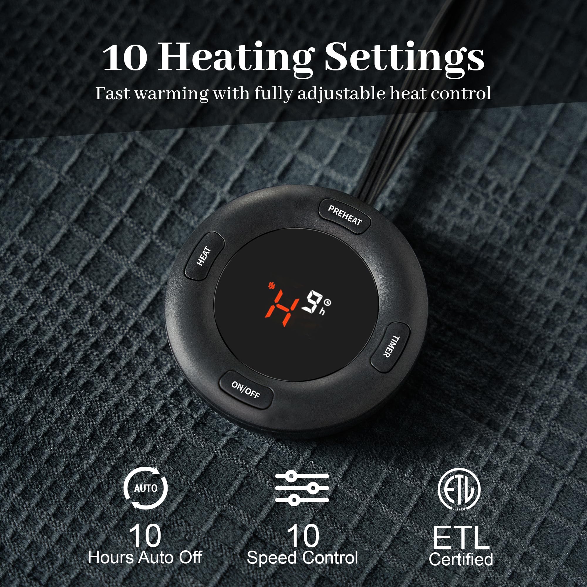 Verwarmd deken elektrisch deken plaid 50''X60'' - verwarmingsdeken met 6 warmtestanden - 2-10 uur automatische uitschakeling, ETL gecertificeerd, wasmachinebestendig (zwart)