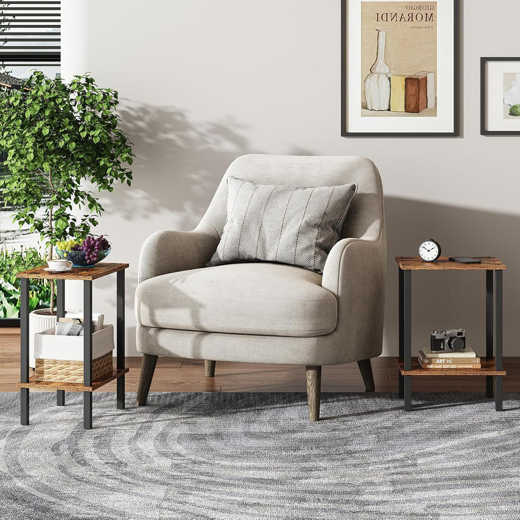 TUTOTAK End Table, Set of 2, Side Table, Nightstand, 2-Tier Storage Shelf, Sofa Table for Small Space, Living Room, Bed Room TB01BB035