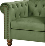 Tufted Velvet Sofa Couch for Living Room, Rolled Arm 3-Seater Sofa Couch with Nailhead Trim and 2 Neck Roll Pillows, Small Apartment Chesterfield Sofa Green