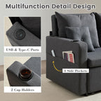 3 in 1 Sofa Bed, 56 Inch Convertible Pull Out Couch, Loveseat Sleeper Sofa with Cup Holders, USB, Sofa Couches for Living Room, Bedroom, Apartment, Dark Grey
