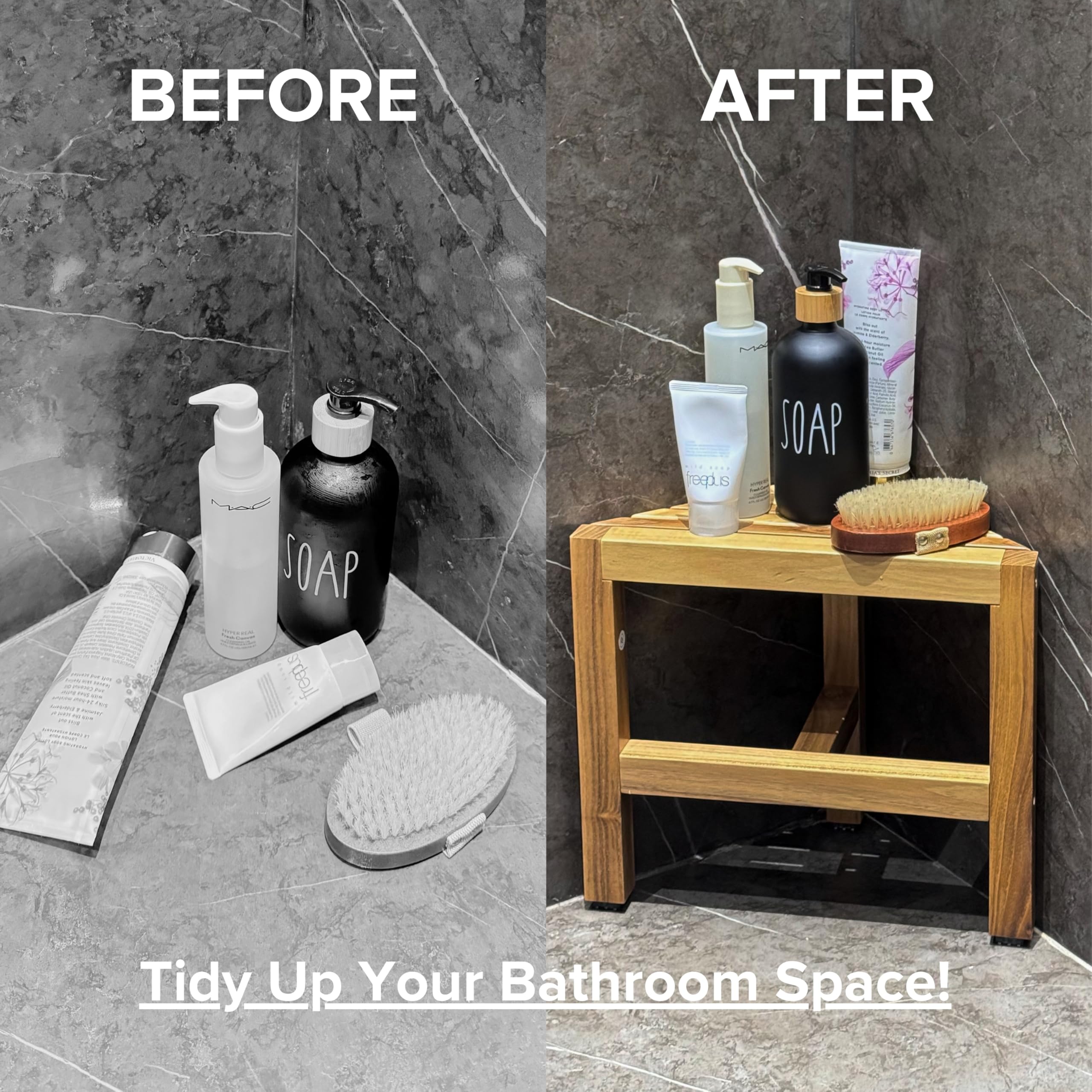 TEAKAURA Teak Shower Stool, Teak Shower Bench, 12'' Shower Foot Rest for Shaving Legs, Waterproof Corner Shower Bench, Organizer Stool, Corner Seat for Bathroom Livingroom