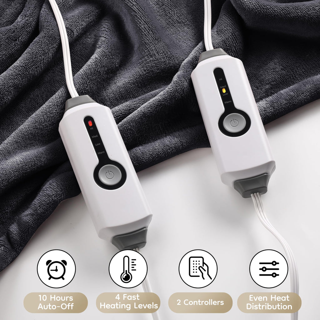 Elektrisch verwarmd deken 72" x 84" volledige maat flanellen stof met 4 verwarmingsniveaus & 10 uur automatische uitschakeling, ademend warm en wasbaar voor zacht en bed - lichtgrijs