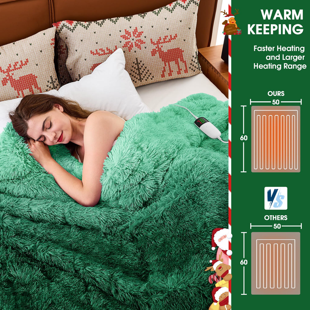 Elektrische Heizdecke mit Kunstpelz, Größe mit flauschigem Sherpa-Rücken, wärmende Plüschdecke Geschenk, weiche Heizdecken mit 10 Wärmeeinstellungen, 5 Zeiteinstellungen, ETL 50"x60", Anthrazitgrau