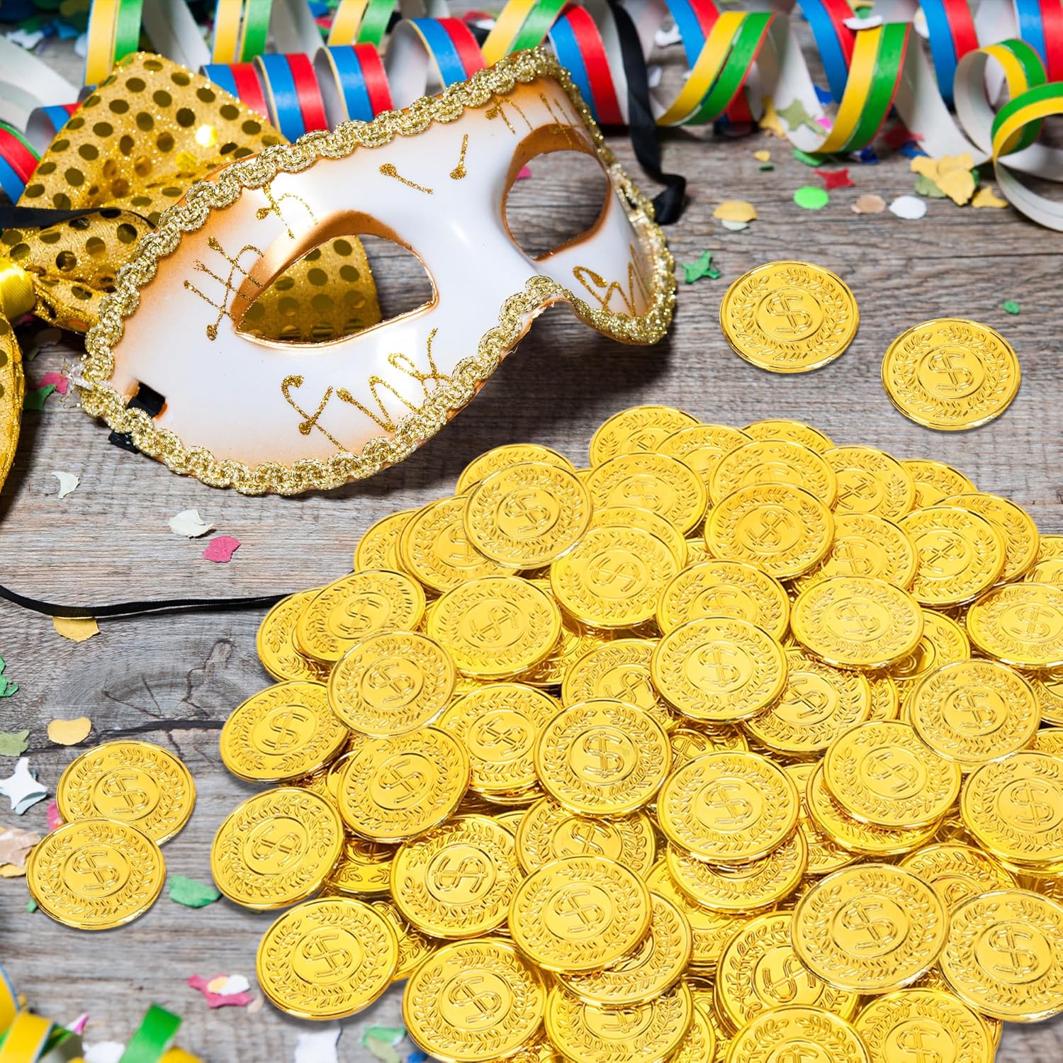 120 PCS Gold Coins, 1.4 in Plastic Gold Coins, 0.08 in Thick Fake Coins Pirate Coins Tokens Play Coins for Kids, Pirate Treasure Classroom Reward Adventure Theme Party Supplies for Pirate Party