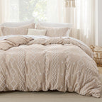 Housse de couette Boho Bedsure - Parure de lit Boho pour toutes les saisons, housse de couette jacquard shabby chic (gris, géométrique, king size, 104"x90")