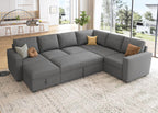 HONBAY Modular Sectional Sleeper Sofa with Pull Out Bed, L Shaped Couch with Storage Seat, Convertible Sectional Couches for Living Room, Beige