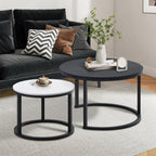 Jerry & Maggie Ø 27.5" Modern Nesting Coffee Table Set of 2, Round Glass Coffee Table & Side Table with Drawer, Tempered Glass & Leather Upholstery, Coffee Tables for Living Room, Small Space Friendly