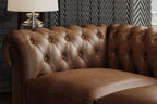 Valencia Parma Chesterfield 3 Seater Sofa 82" | Premium Full-Aniline Leather | Mid-Century Leather Couch with Classic Button Tufted Back, Wood Legs for Living Room, Chocolate