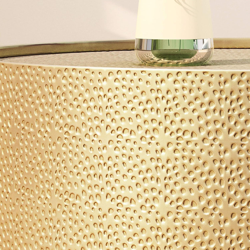 Christopher Knight Home Rache Modern Round Coffee Table with Hammered Iron, Gold, 26. 00” L x 26. 00” W x 17. 00” H