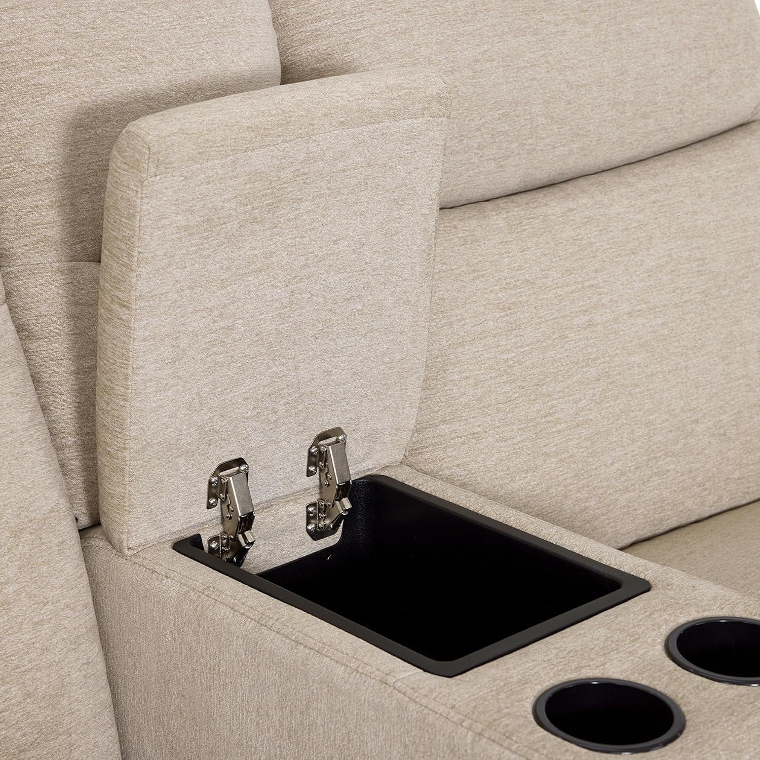 MCombo 78.3" Wall Hugger Power Loveseat Recliner Sofa with Console, Reclining Loveseat with USB Ports, Cup Holders, for Small Spaces Living Room RV, Fabric PR635M2 (Beige)