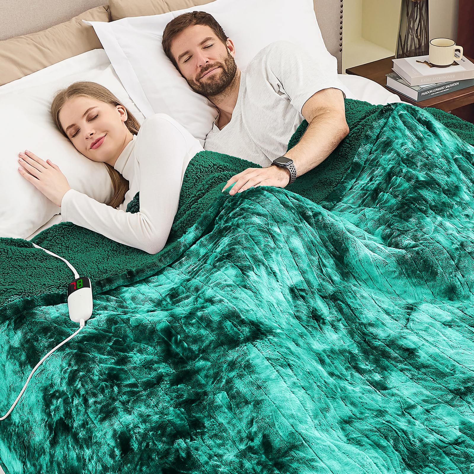 Manta Elétrica Aquecida OCTROT - Manta de Aquecimento em Sherpa de Lã para Sofá, Manta de Aquecimento de Pelo Sintético para Colo com Temporizador de 5 Posições e 10 Níveis de Aquecimento, Certificação ETL&FCC, para Adultos