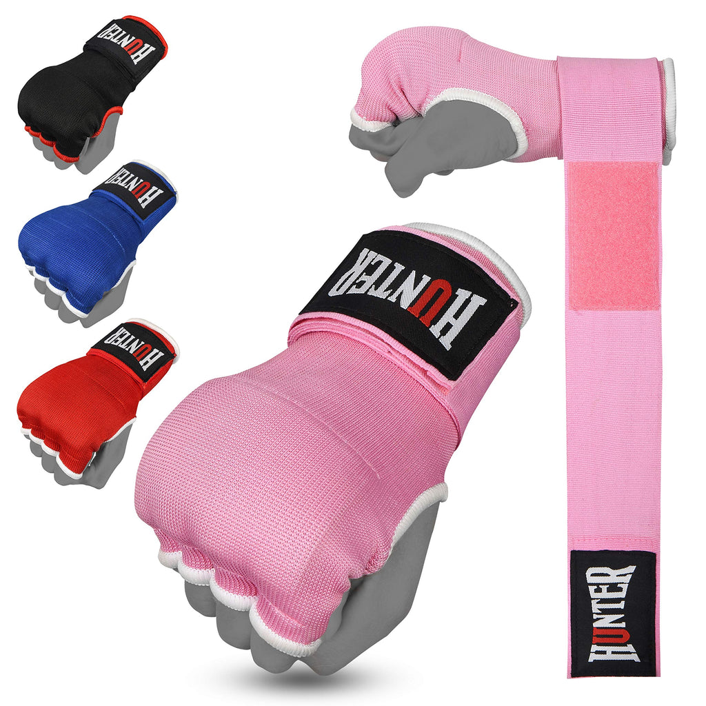 HUNTER Gel Padded Inner Gloves with Hand Wraps for Boxing, Quick Elastic Training Wraps for Men & Women, Muay Thai MMA Kickboxing Martial Arts Knuckle Wrist Protector (Pair)
