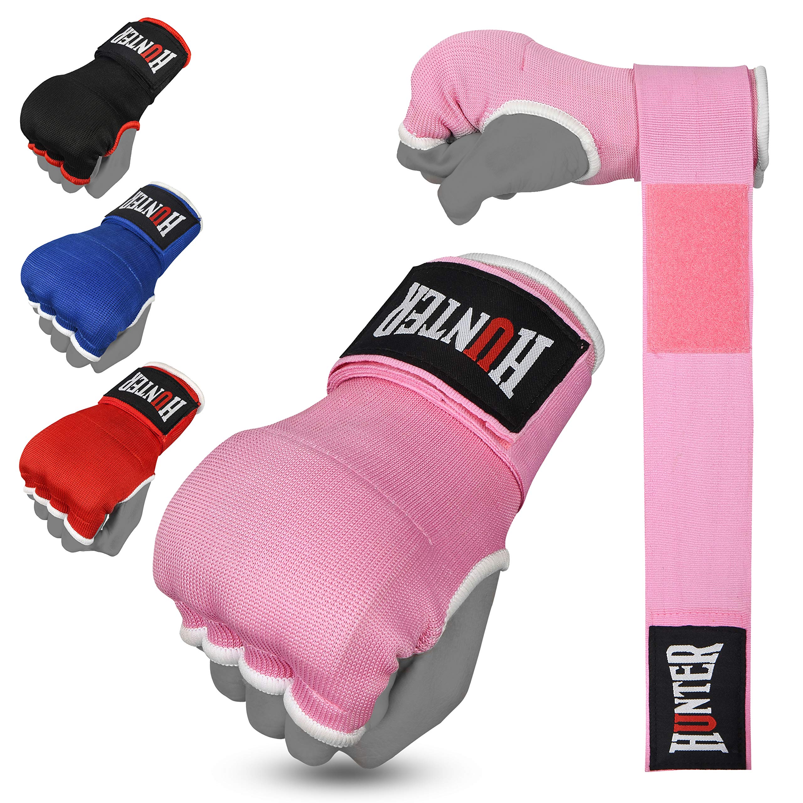 HUNTER Gel Padded Inner Gloves with Hand Wraps for Boxing, Quick Elastic Training Wraps for Men & Women, Muay Thai MMA Kickboxing Martial Arts Knuckle Wrist Protector (Pair)