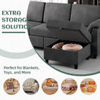 Vongrasig 79" Convertible Sectional Couch Sofa with Storage Ottoman, 3 Seat L Shaped Couch with Side Storage Pockage, Linen Fabric Small Couches for Living Room, Apartment and Small Space, Black